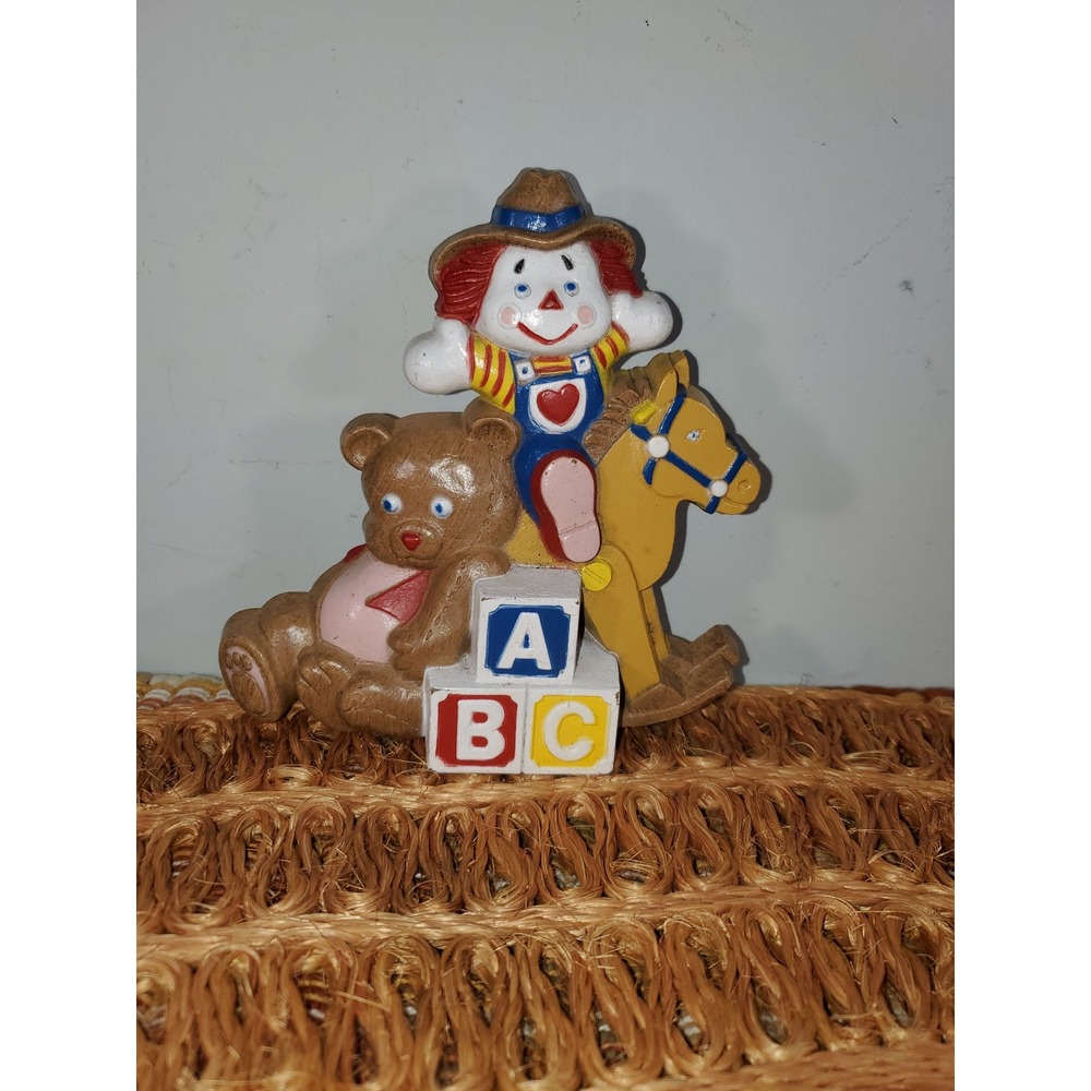 Vintage 1971 Raggedy Ann Nursery Wall Plaque ABC Blocks Teddy Bear Supro